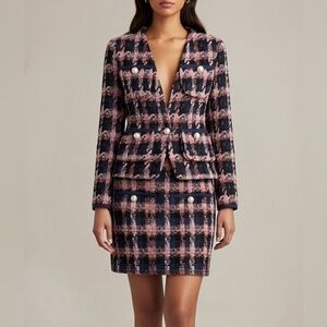 Lovers + Friends Revolve Plaid Tweed Blazer Jacket & Skirt Set $368